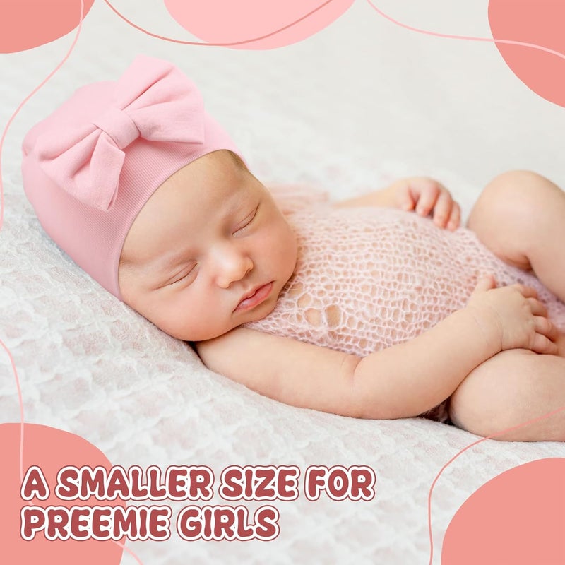 Cuffbow 4 Pcs Preemie Hats Bow Cap Warm Hospital Premature Baby Cotton Beanie for Premature Boy Girl Newborn 3-7 Lbs Infant - Image 5
